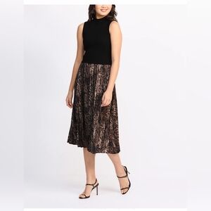 Fortune + Ivy NEW Nidi Pleated Mixed Media Leopard Print Midi Dress Stitch Fix